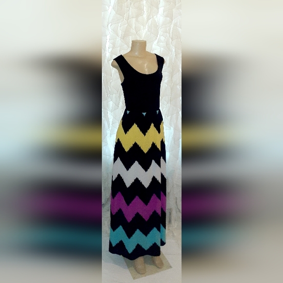 Shang Ya Colorful Zig Zag Maxi Dress M - Picture 5 of 9